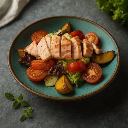 Салат теплый с кальмаром