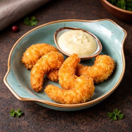 Креветки в хрустящей панировке в сливочном соусе васаби
