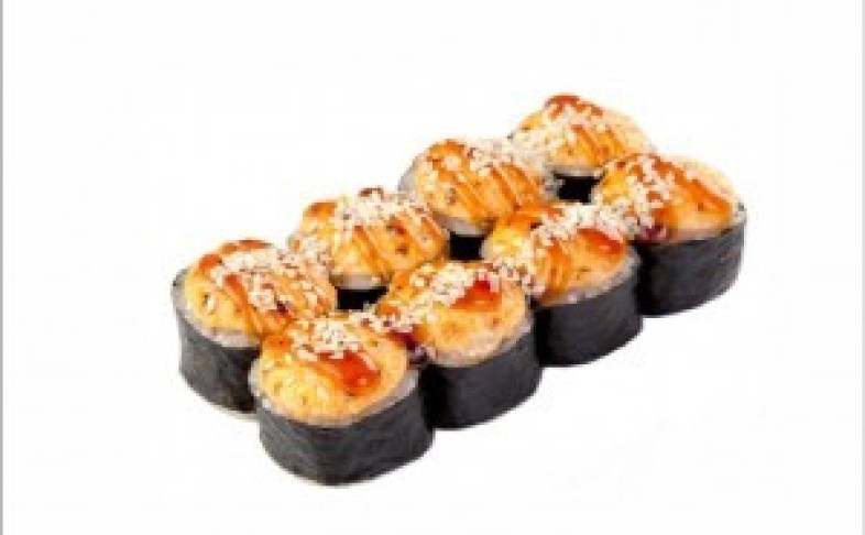 Запечённый ролл с креветками и лососем
