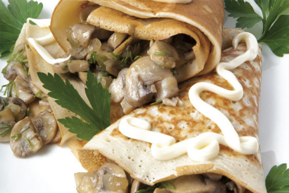 Блинчики с мясом и грибами