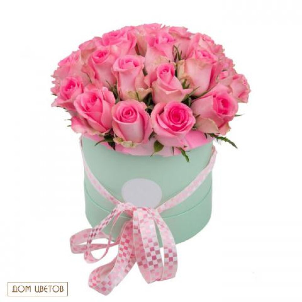 Розовые розы в шляпной коробке art 575