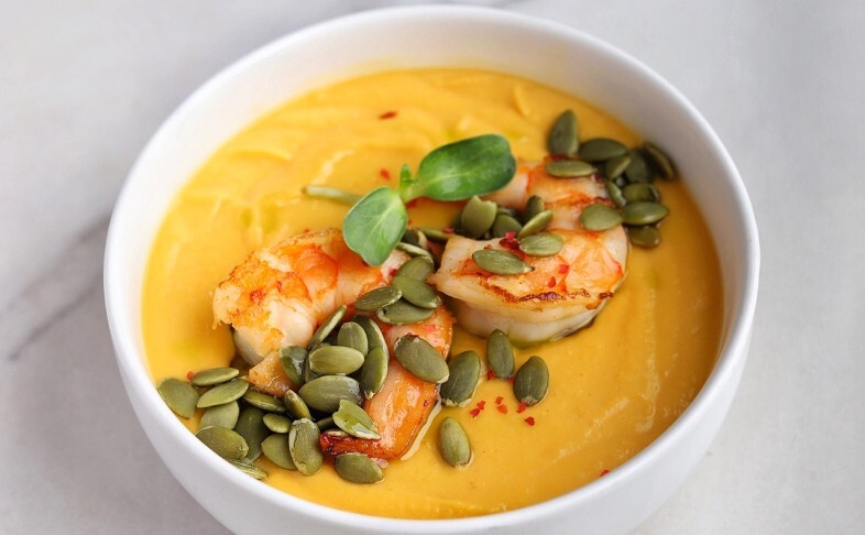 Тыквенный крем-суп с креветками