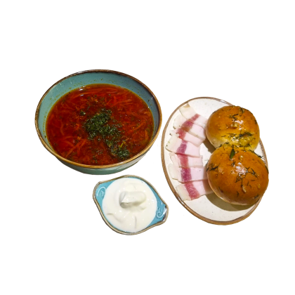 Борщ с салом и пампушками