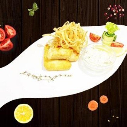 Филе Судака, запеченное на картофельном драннике с соусом "Тар-Тар"