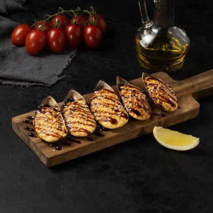 Мидии запеченные гриль