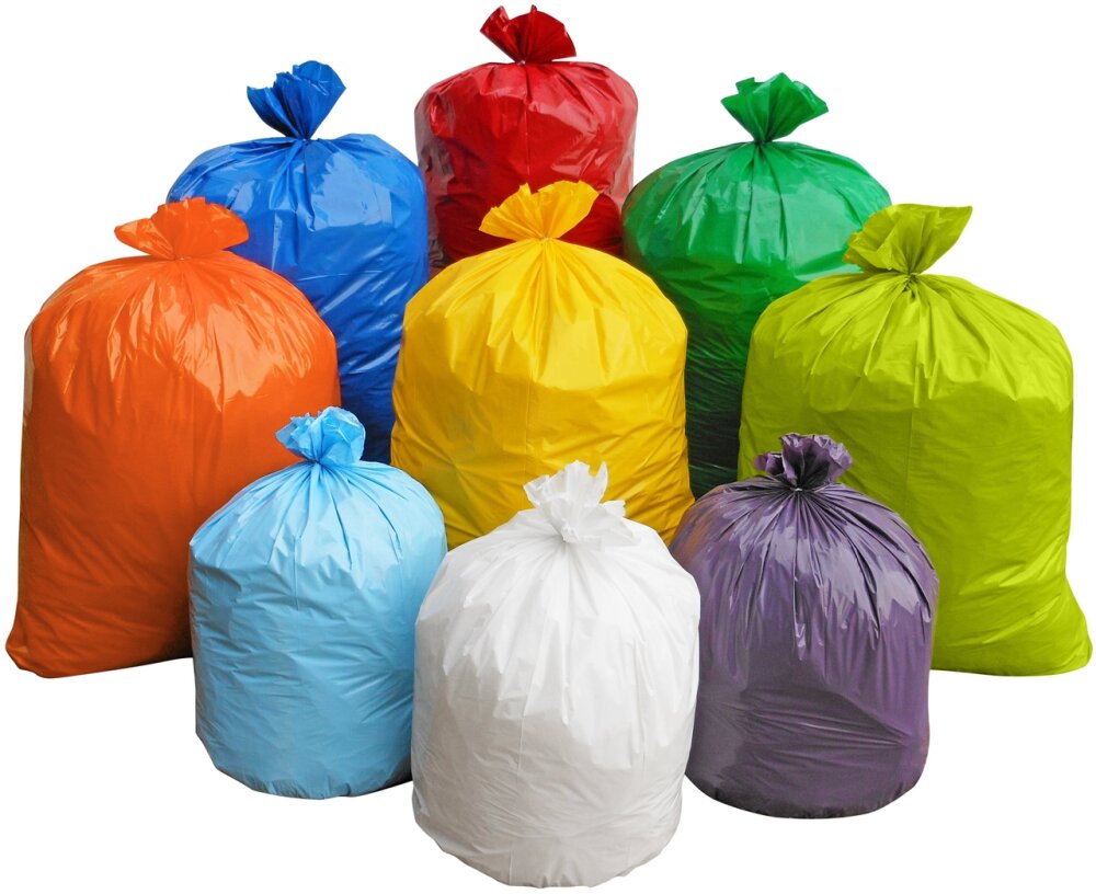 Мусорный пакет. Полиэтиленовые мешки. Пакет с мусором. Цветные мусорные пакеты. Производство мусорных пакетов