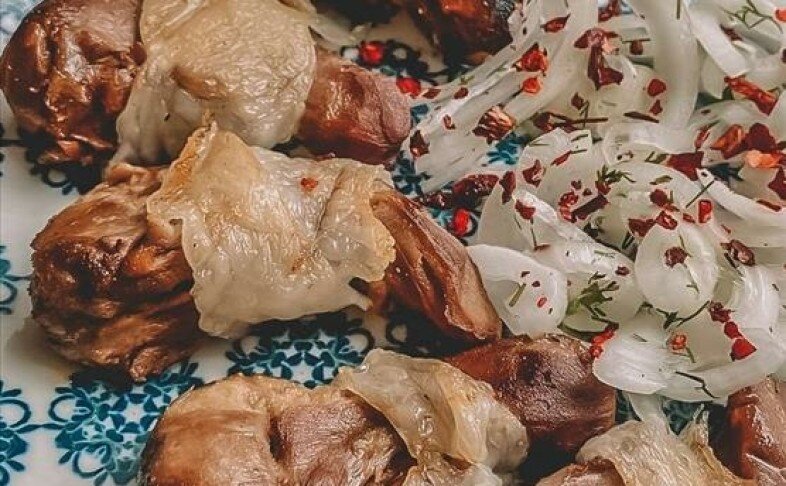 Язычки бараньи «Крученые-верчёные» в курдючном сале на мангале