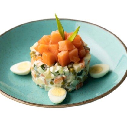 Салат оливье с лососем