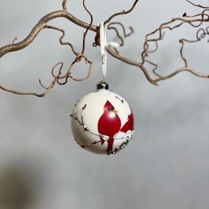 Елочная игрушка стеклянный шар с красной птицей Karlsbach