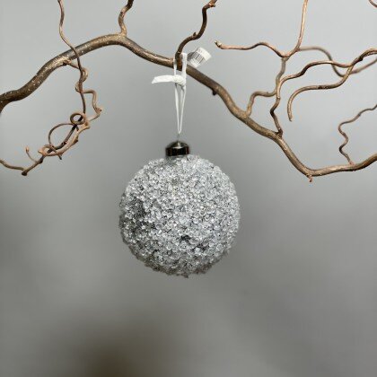 Елочная игрушка серебристый шар со стразами Karlsbach