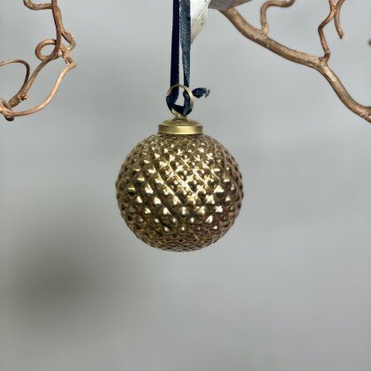 Елочная игрушка состаренный ребристый шар Karlsbach
