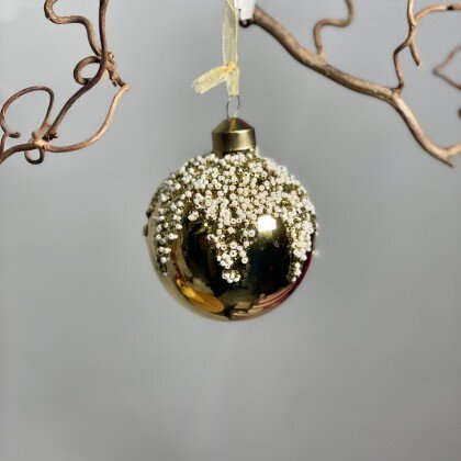Елочная игрушка золотой шар с бисером Karlsbach