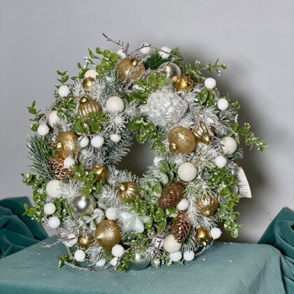 Рождественский венок «Белое золотое» (иск.)