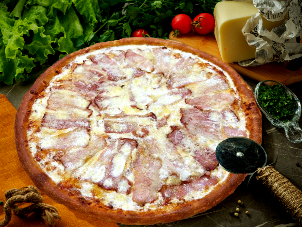 Пицца "Карбонара" на традиционной лепешке