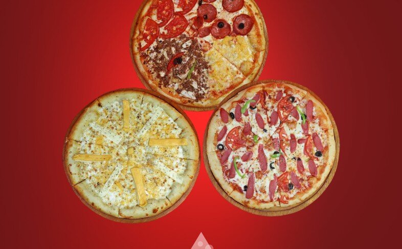 Тройка 3-32 размер(Шесть сыра, Четыре сезона, Пицца с сосисками)