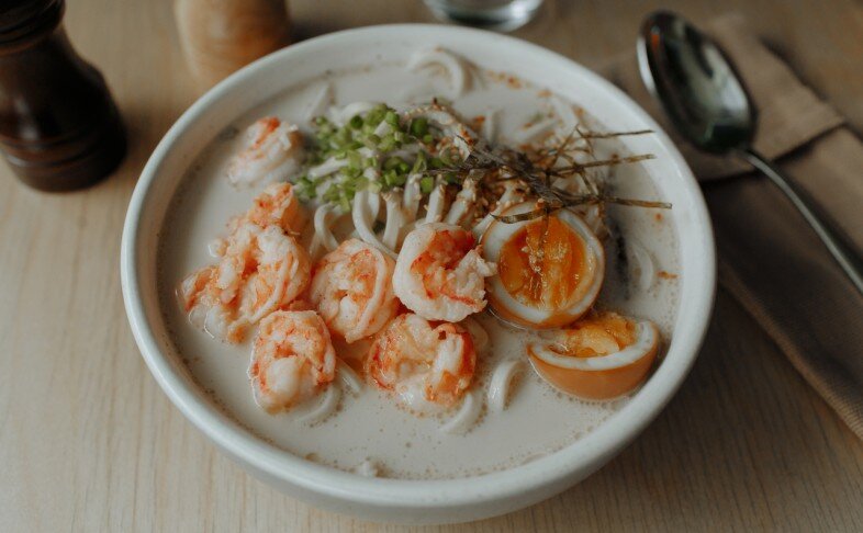 Рамен сливочный с креветками