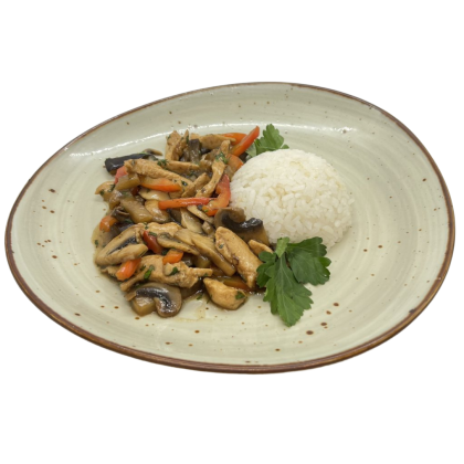 Курица с овощами в соусе терияки с рисом, 250г