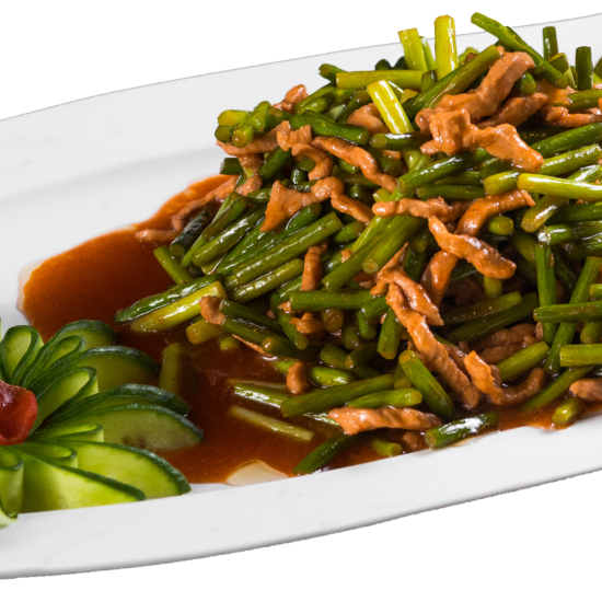 №25 Побеги чеснока со свининой