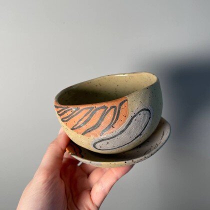 Кашпо с блюдцем ручной работы из керамики