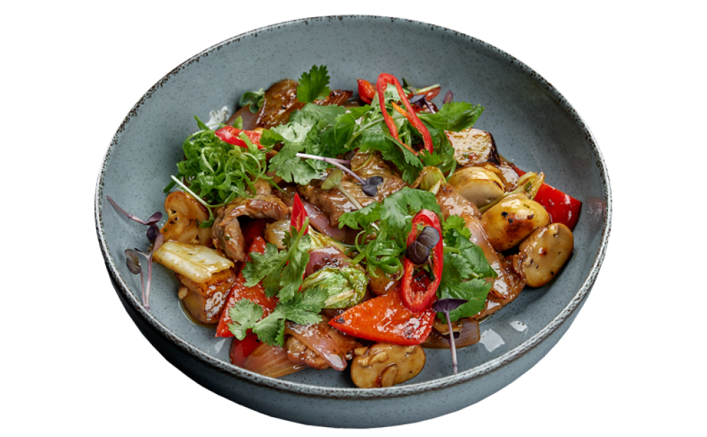 Говядина Wok c овощами в перечном соусе