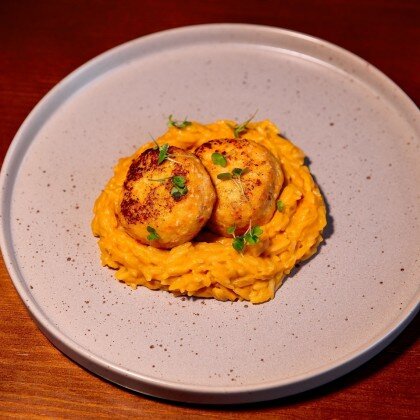 *Креветочные котлеты с пастой Орзо