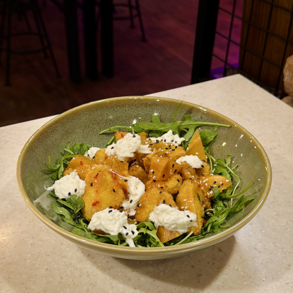 Баклажан темпура с ХУРМОЙ и страчателлой