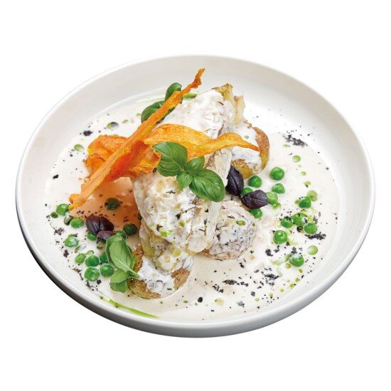 Морской окунь с креветочным муссом