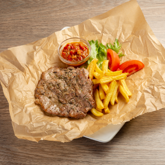 Стейк свиной с фри