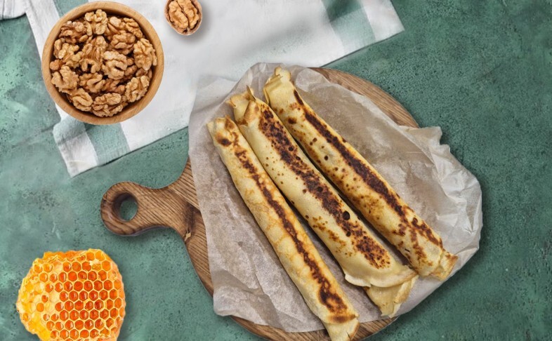 Блины с грецким орехом и медом