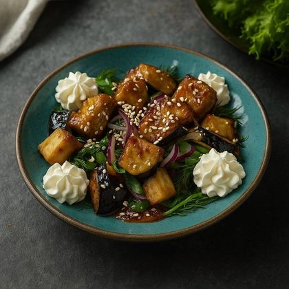 Салат с хрустящим баклажанами