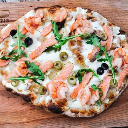 Римская пицца Семга и креветки