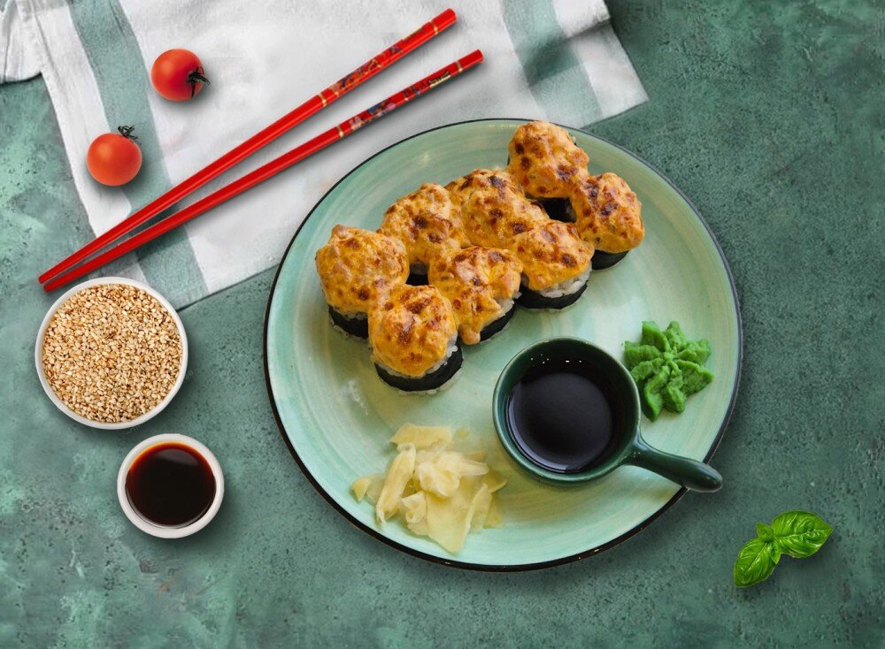 Запеченный ролл с Мидиями