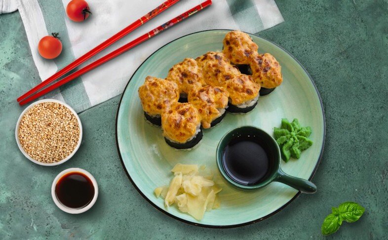 Запеченный ролл с Мидиями