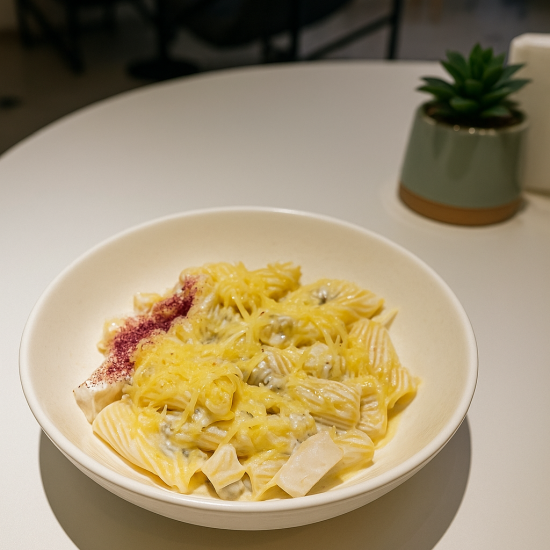 Паста тортильони с курицей и грибами