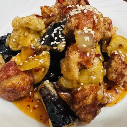 №1 Баклажаны со свининой в кисло-сладком соусе