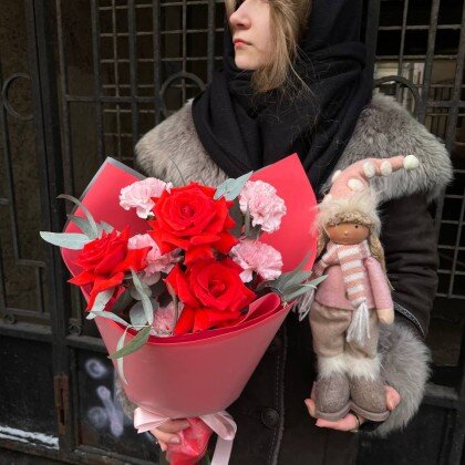 Комбо "Букет красный + игрушка S"