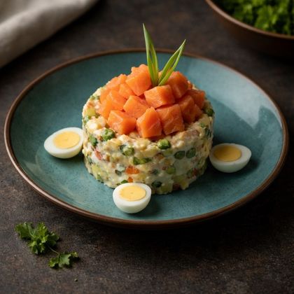 Салат оливье с лососем