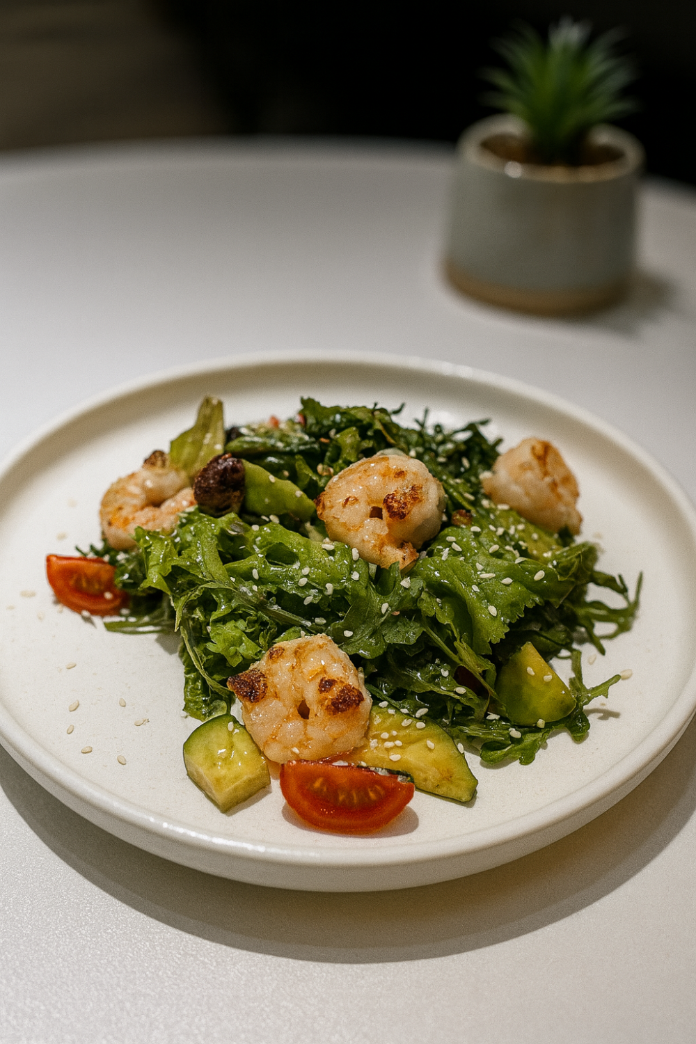 Салат с креветками и пикантным соусом