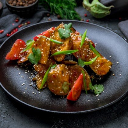 Хрустящие баклажаны в кисло-сладком соусе