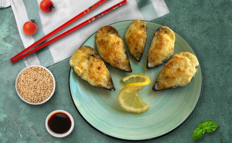 Мидии Запеченный под сырным соусом