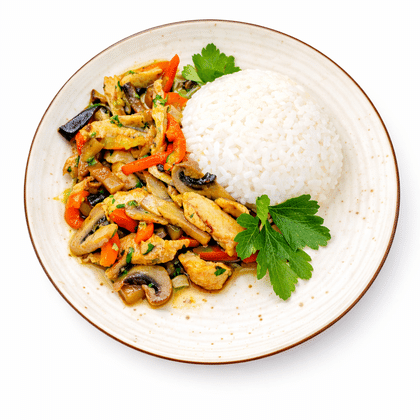 Курица с овощами в соусе терияки с рисом, 250г