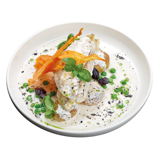 Морской окунь с креветочным муссом