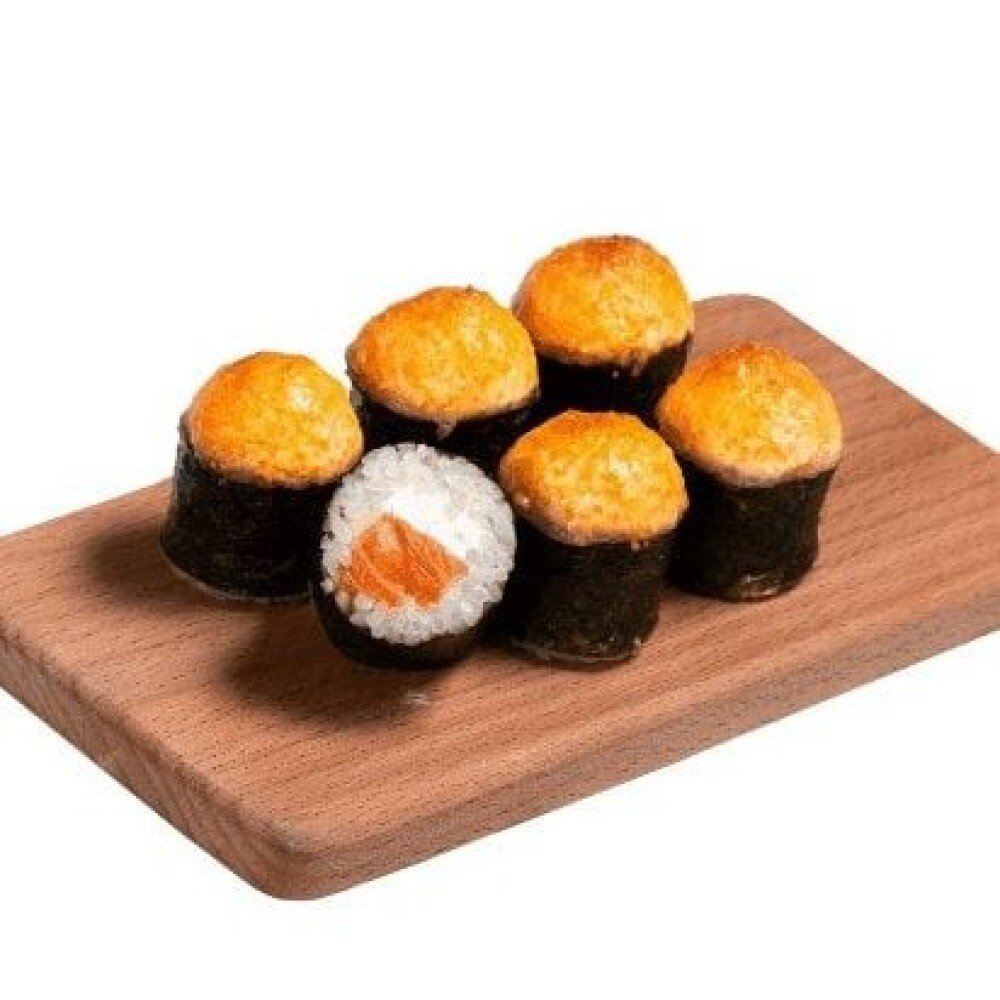 Мини ролл с лососем и сливочным сыром, запекается под сырным соусом