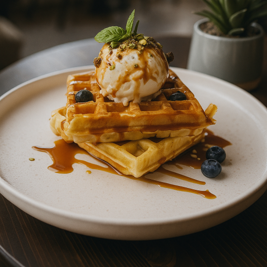 Вафли с карамельным топпингом