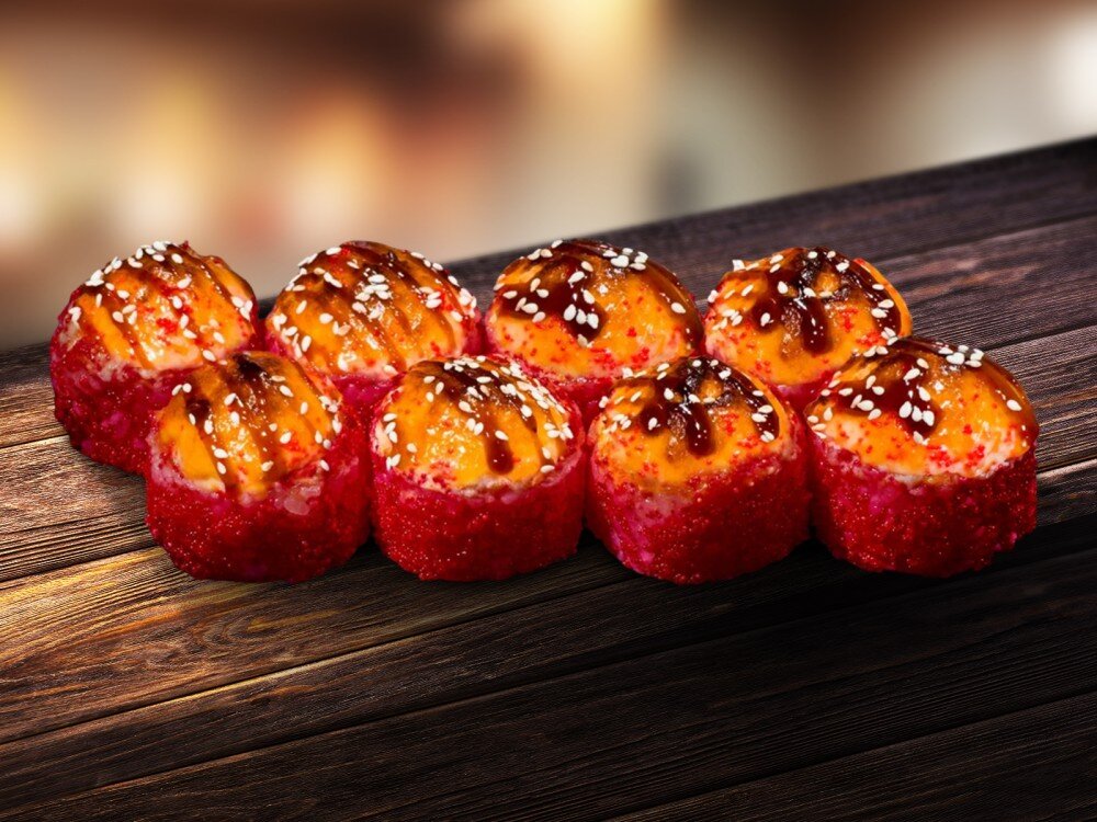 Запеченный ролл с курицей терияки