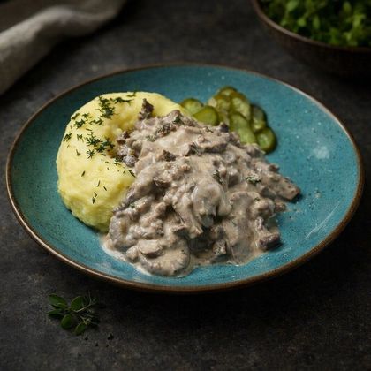 Бефстроганов из говяжьей вырезки